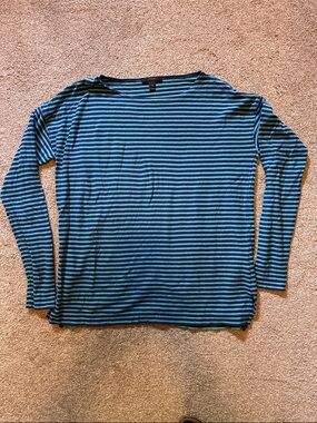 J. Crew Navy & Teal Striped Boatneck Long Sleeve Top Sz XS
